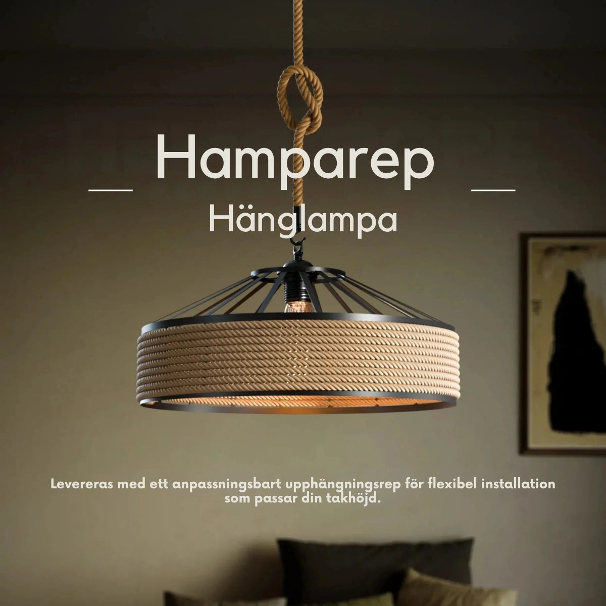 Vintage Pendellampa Haga - Tillverkad av rep och metall