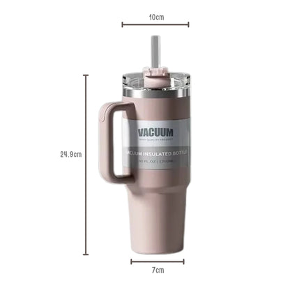 Termosmugg i rostfritt stål med sugrör & handtag - 1,2L
