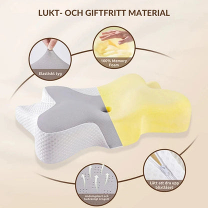 Fjärilsformad nackkudde: Ergonomisk memory foam-kudde med nackstöd