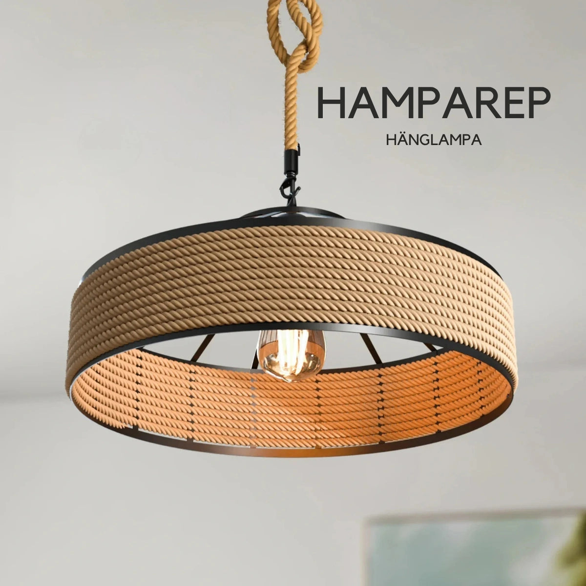 Vintage Pendellampa Haga - Tillverkad av rep och metall