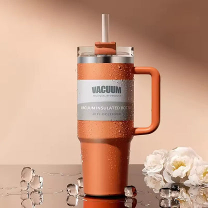 Termosmugg i rostfritt stål med sugrör & handtag - 1,2L