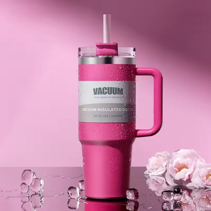Termosmugg i rostfritt stål med sugrör & handtag - 1,2L